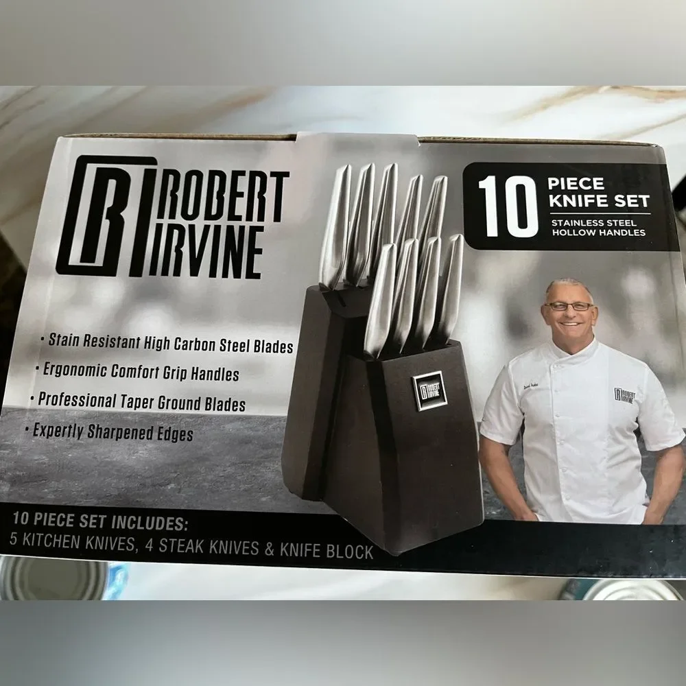 Robert Irvine Stainless Steel Satin Finish 10 Pcs Cutlery Block Set Silver/Wood